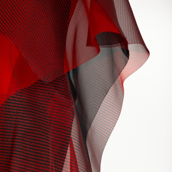 Sacai R/22 Red & Black Buffalo-Plaid Chiffon Blouse - Picture 6 of 10